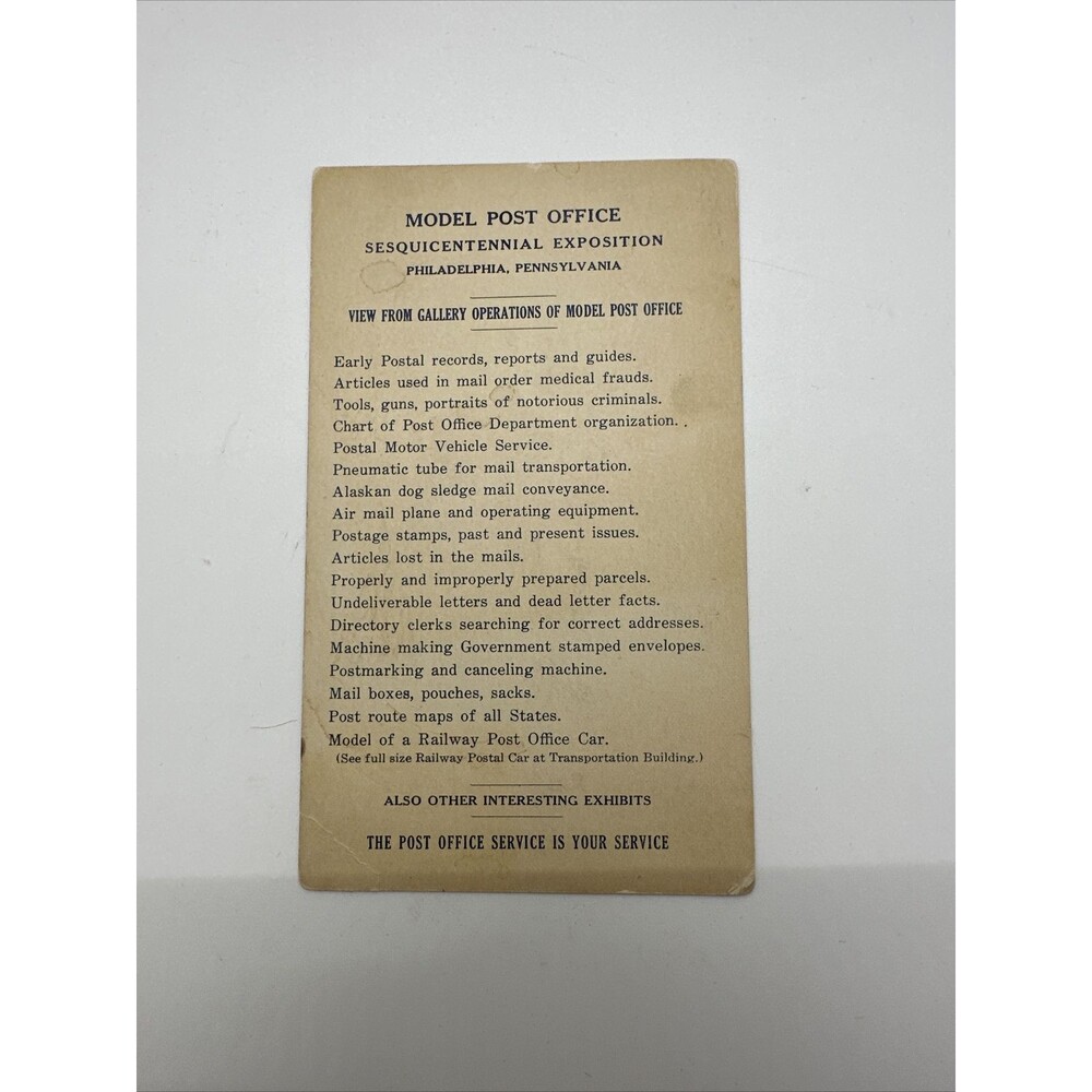 Vintage Model Post Office Philadelphia, Pennsylvania 1926 Antique Sesqui-Centenn